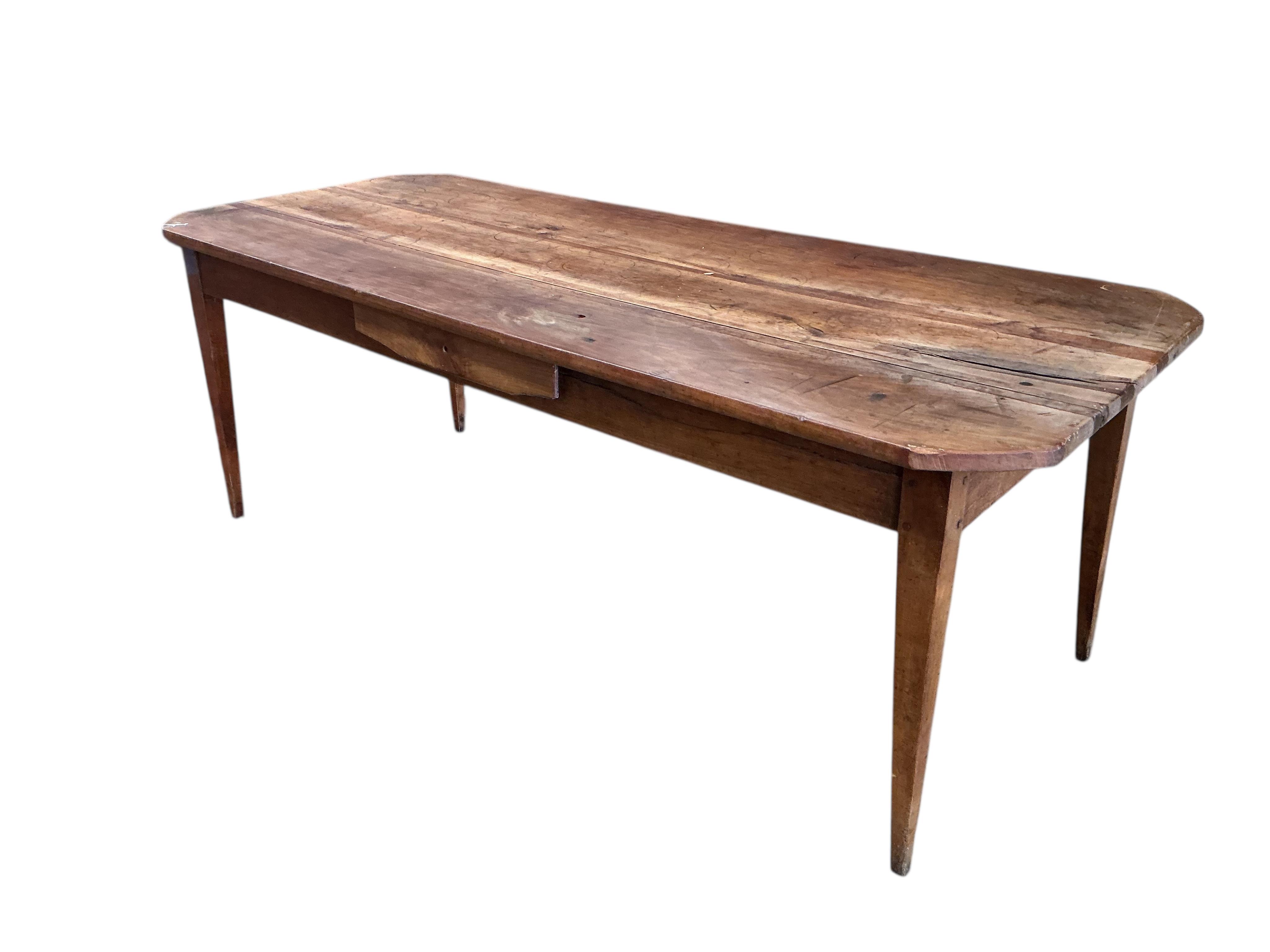 A 19th century French rectangular cherry kitchen table, width 200cm, depth 80cm, height 73cm